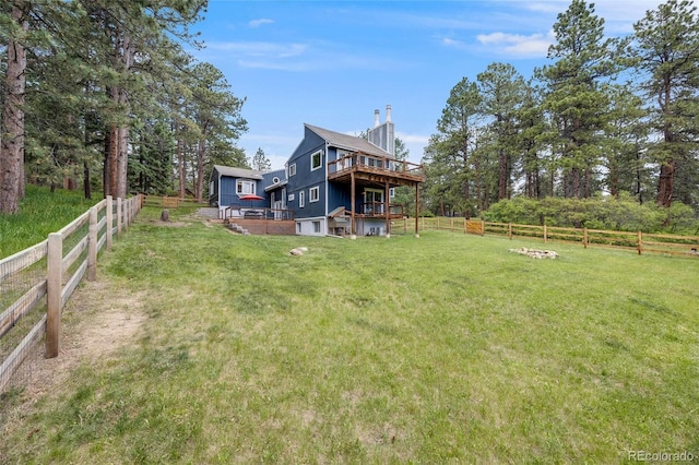 view of yard with a fenced backyard and a deck