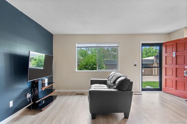 6856 S Broadway, Centennial, CO 80122 - living area with wood finished floors, a textured ceiling, healthy amount of natural light, and baseboards