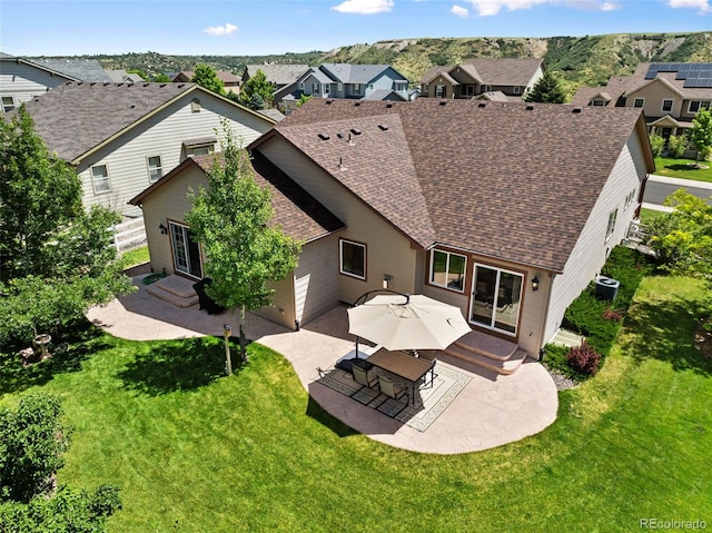4143 Eagle Ridge Way, Castle Rock, CO 80104 - rear view of house with a patio area, a shingled roof, entry steps, and a residential view