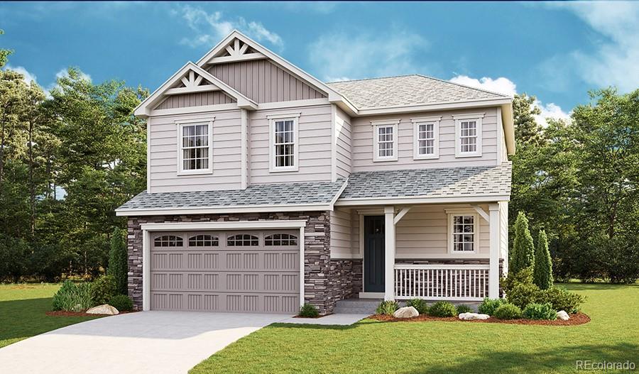 craftsman house featuring a porch, a garage, and a front lawn