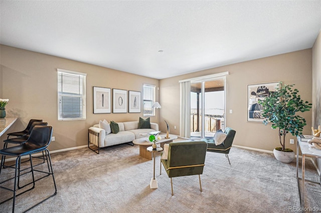 living room with light colored carpet and plenty of natural light