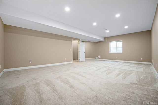 basement with light carpet