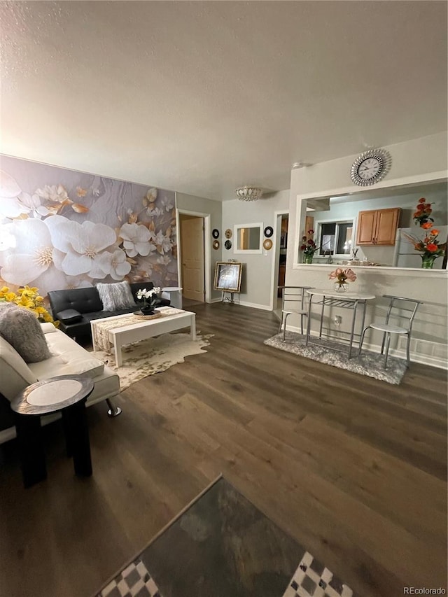 living room with dark wood-type flooring