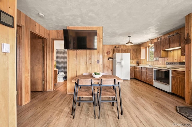 29 Deerfield Ln, Florissant, CO 80816 - dining room featuring light wood-style floors and wooden walls