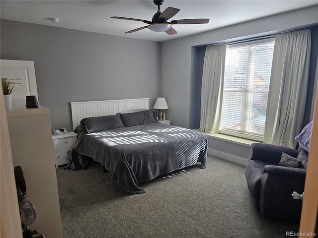 bedroom featuring carpet flooring and ceiling fan