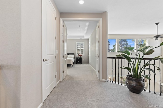 6728 S Catawba Way, Aurora, CO 80016 - hallway featuring carpet flooring, plenty of natural light, and a raised ceiling