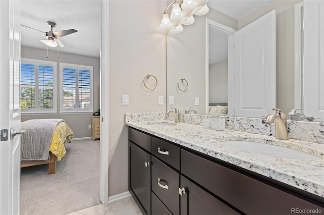 6728 S Catawba Way, Aurora, CO 80016 - bathroom featuring ensuite bath, double vanity, and ceiling fan