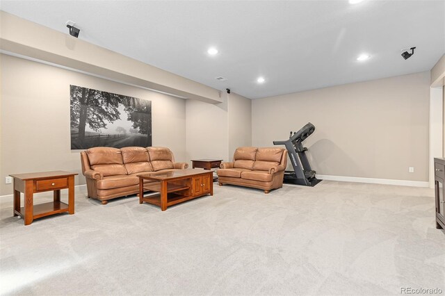 6728 S Catawba Way, Aurora, CO 80016 - living area featuring light colored carpet and recessed lighting