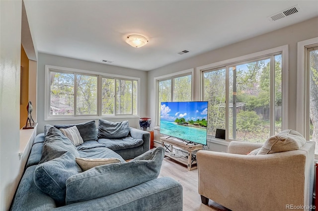 living room with light wood-type flooring