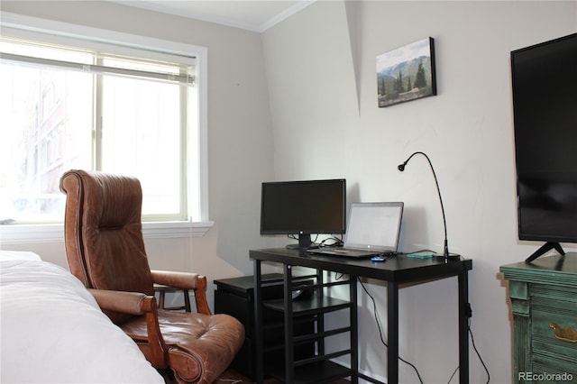 office area with ornamental molding