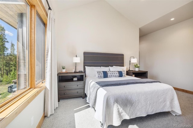 41 Barton Ridge Dr, Breckenridge, CO 80424 - bedroom featuring light carpet, lofted ceiling, and recessed lighting