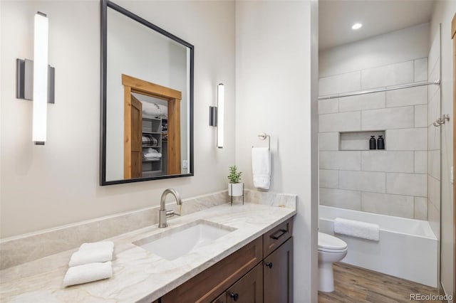 41 Barton Ridge Dr, Breckenridge, CO 80424 - bathroom with vanity,  shower combination, wood finished floors, and recessed lighting