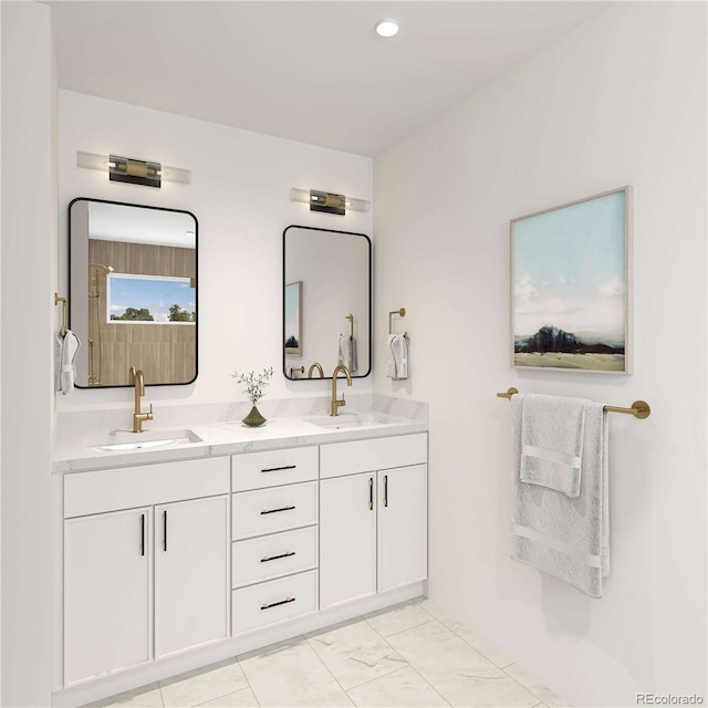 full bathroom with a sink and double vanity