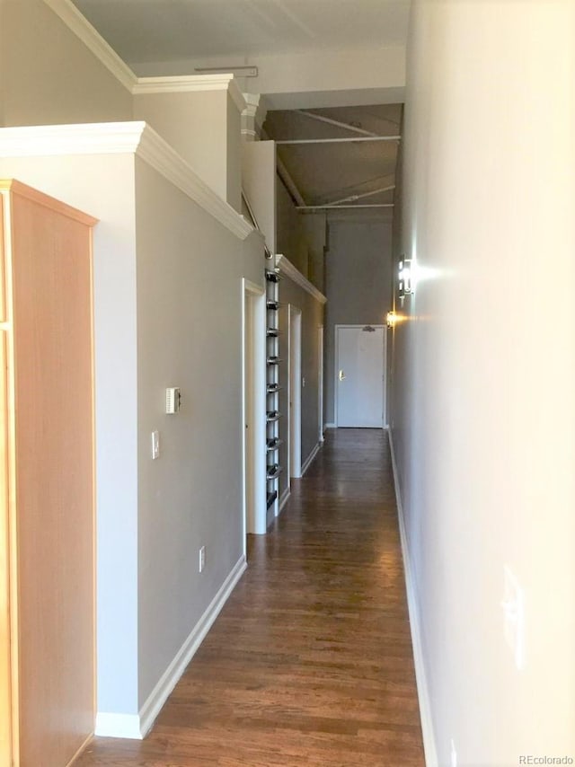 1555 California St Unit 302, Denver, CO 80202 - corridor with wood finished floors, crown molding, and a towering ceiling