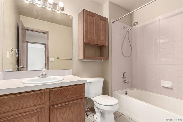 4318 Suncreek Dr, Loveland, CO 80538 - full bath featuring shower / bath combination, vanity, tile patterned floors, and toilet