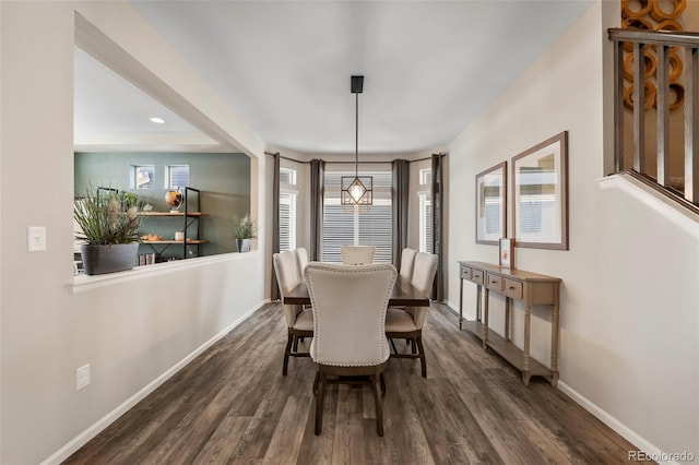 dining space featuring dark wood-type flooring and a healthy amount of sunlight