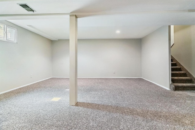 basement with carpet floors