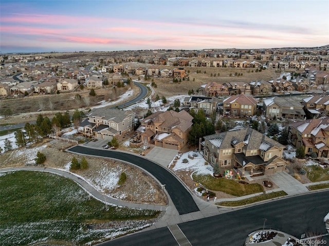 view of aerial view at dusk