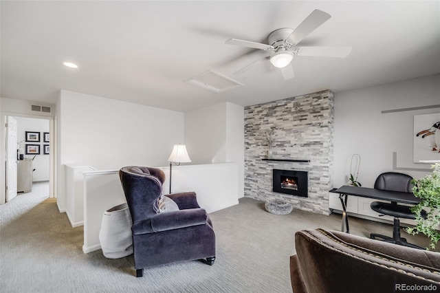 5280 Genoa St, Denver, CO 80249 - carpeted living area with attic access and ceiling fan