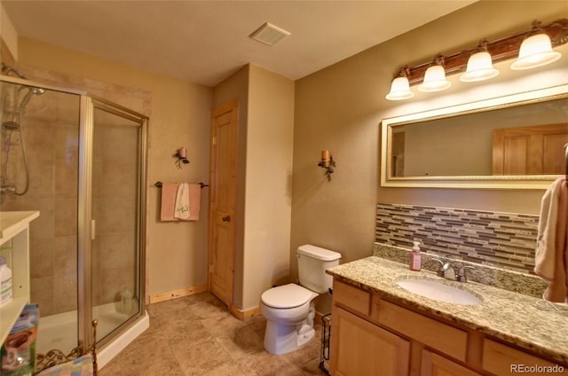36 Gitche Goone Ln, Como, CO 80432 - bathroom with vanity, a stall shower, and tasteful backsplash