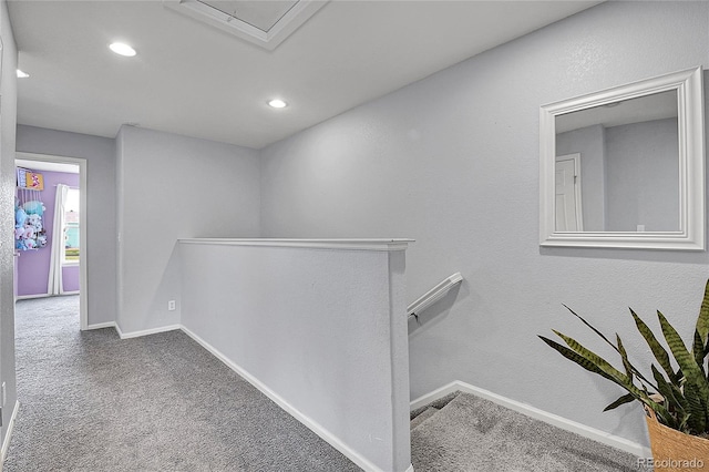 5813 Ceylon St, Denver, CO 80249 - hallway featuring an upstairs landing, carpet flooring, and recessed lighting