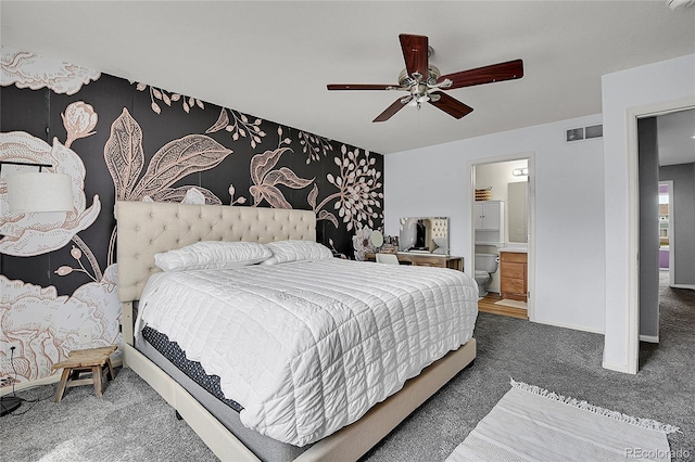 5813 Ceylon St, Denver, CO 80249 - carpeted bedroom featuring a ceiling fan and ensuite bathroom