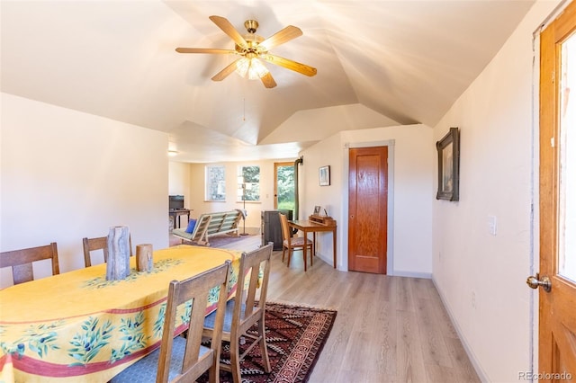 689 County Road 4, Howard, CO 81233 - dining room featuring a ceiling fan, light wood-style floors, and lofted ceiling