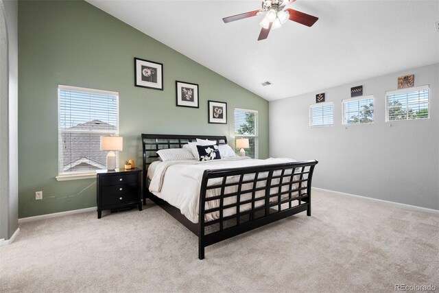 12942 Leyden St, Thornton, CO 80602 - bedroom featuring lofted ceiling, carpet floors, baseboards, and ceiling fan