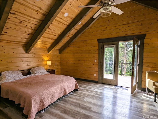 1857 Sturm Ln, Fort Garland, CO 81133 - bedroom featuring wood walls, access to outside, wood ceiling, and wood finished floors