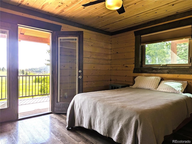 1857 Sturm Ln, Fort Garland, CO 81133 - bedroom with multiple windows, access to exterior, wooden ceiling, wooden walls, and wood finished floors