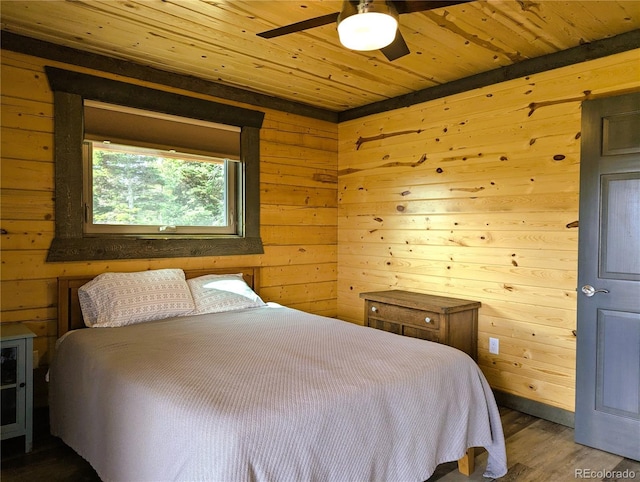 1857 Sturm Ln, Fort Garland, CO 81133 - bedroom featuring wood walls, wooden ceiling, wood finished floors, and ceiling fan