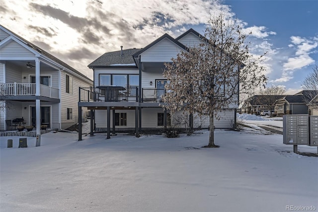 view of snow covered property