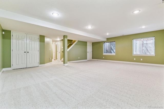 2330 S Salem Cir, Aurora, CO 80014 - below grade area featuring carpet, recessed lighting, and stairs