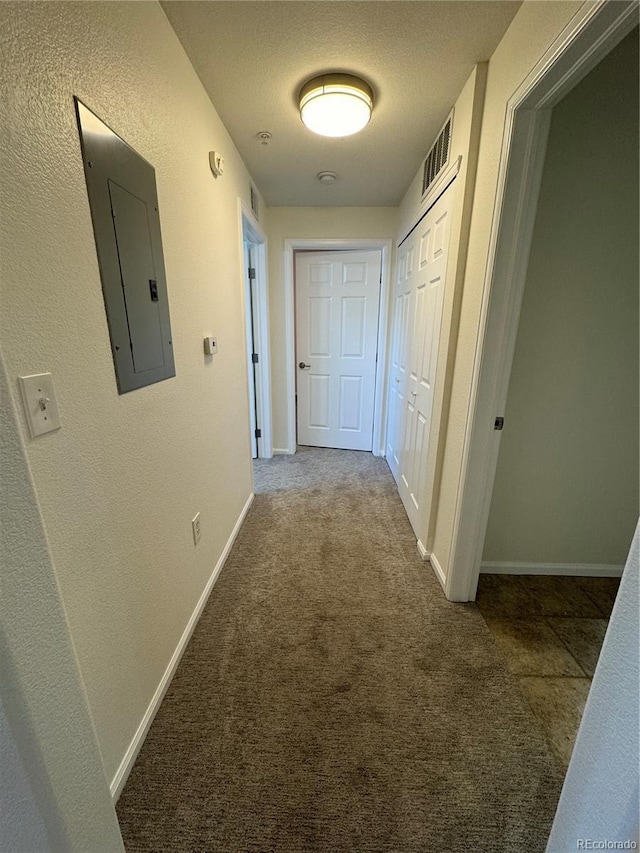 17346 Nature Walk Trl Unit 105, Parker, CO 80134 - hallway with electric panel, carpet flooring, and baseboards