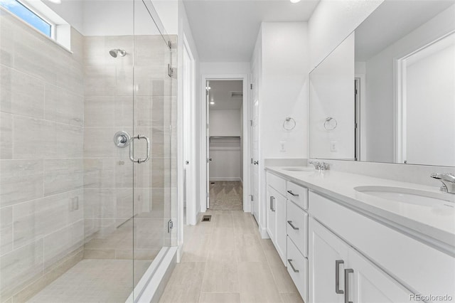 bathroom featuring vanity and walk in shower