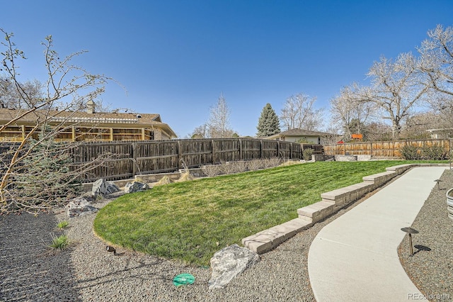 view of yard with a fenced backyard