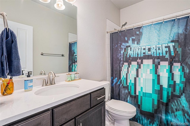 4532 Dewey Ln, Brighton, CO 80603 - full bath with vanity, toilet, and a shower with shower curtain