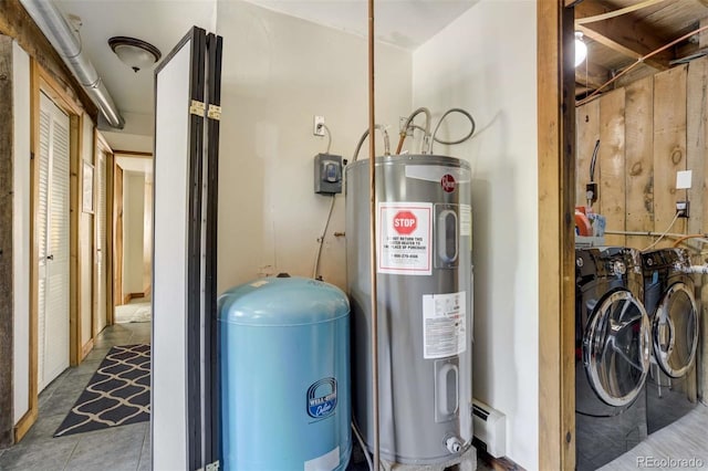 351 Badger Cir, Guffey, CO 80820 - utility room with independent washer and dryer, water heater, and a baseboard radiator