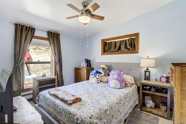 351 Badger Cir, Guffey, CO 80820 - bedroom with a baseboard heating unit and ceiling fan