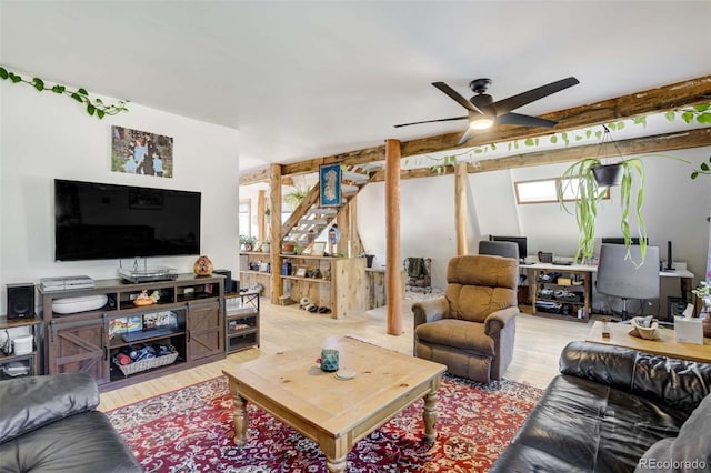 351 Badger Cir, Guffey, CO 80820 - living room featuring wood finished floors and a ceiling fan
