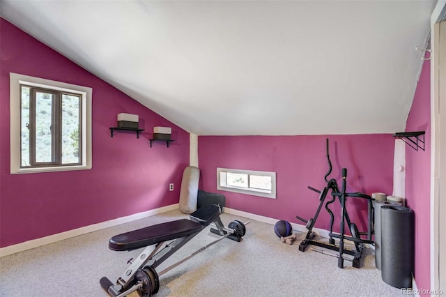 351 Badger Cir, Guffey, CO 80820 - workout area with lofted ceiling, healthy amount of natural light, and carpet floors