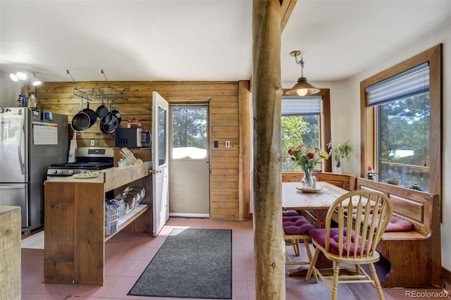 351 Badger Cir, Guffey, CO 80820 - dining space featuring log walls and tile patterned floors