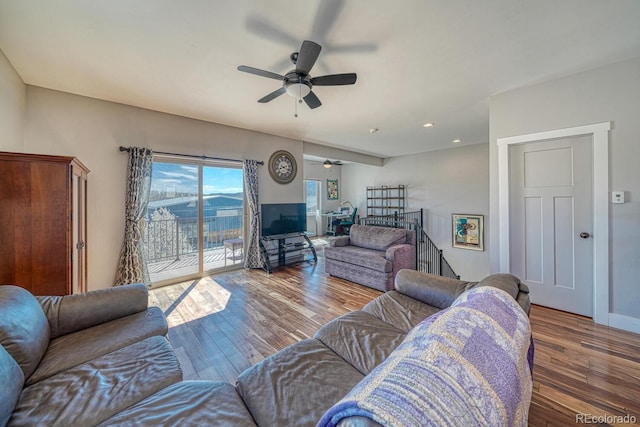 121 Halleys Ave Unit D, Poncha Springs, CO 81242 - living room with recessed lighting, wood finished floors, baseboards, and ceiling fan