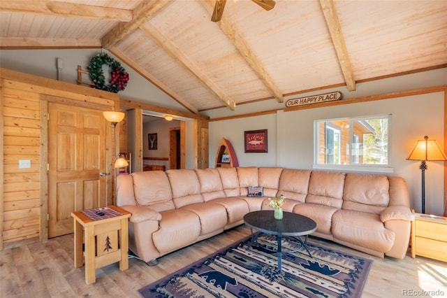 1348 Gcr 64, Grand Lake, CO 80447 - living room featuring wooden ceiling, light wood-type flooring, and ceiling fan