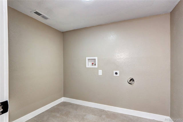 laundry area with visible vents, baseboards, hookup for an electric dryer, hookup for a washing machine, and laundry area