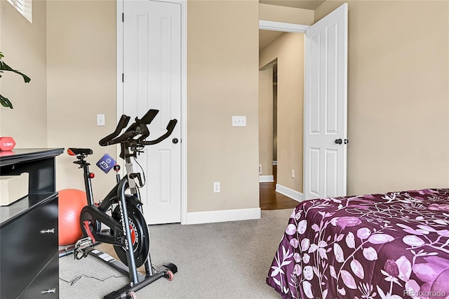 bedroom featuring carpet flooring and baseboards