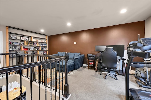 office with carpet flooring and recessed lighting