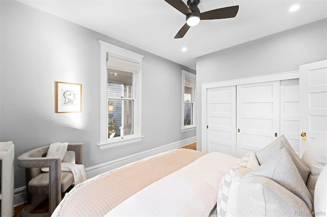 bedroom with a closet and ceiling fan