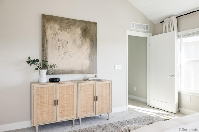 bathroom featuring vaulted ceiling