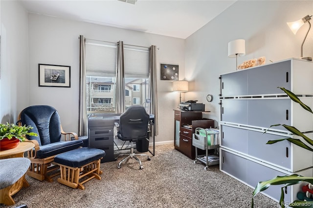 home office with carpet floors